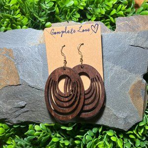 Large Cut Out Oval Wood Earrings~Boho Statement Earrings~NWT~Great Gift!